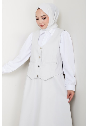 İkili Gabardin Yelek Etek Takım 1400 - Gri Gri