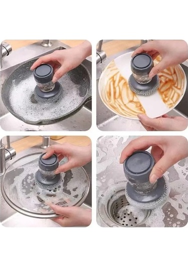 Ulzyvf 2'li Set Otomatik Deterjan Disp. + Bulaşık Fırçası - Yedek Başlık Hediyeli Gri Fırça Boyu 25cm Gri