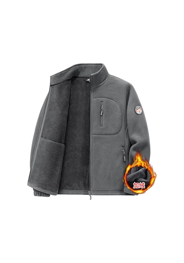 İkkb Erkek Sonbahar Kış Polar Dik Yaka Sıcak Ceket Koyu Gri