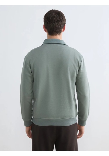 Lc Waikiki Mavi Polo Yaka Yarım Fermuarlı Erkek Sweatshirt