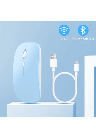 Macbook Uyumlu Şarj Edilebilir Sessiz Mouse Bluetooth + 2.4hz Wifi