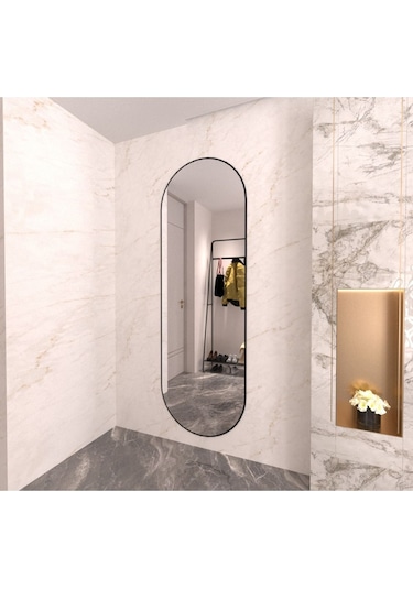 Model Alfa Dekoratif Ayna Boy Aynası Mdf 180cm X 62 Cm Elips Ayna Siyah