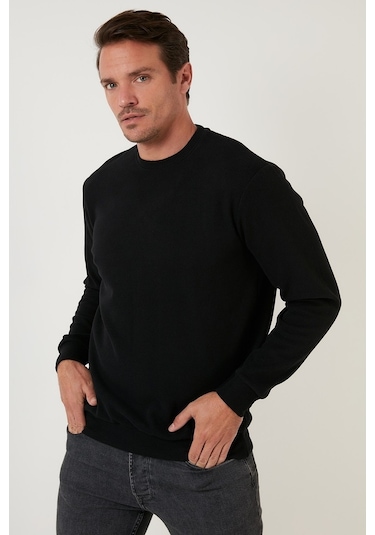 Buratti Slim Fit Bisiklet Yaka Pamuklu Erkek Kazak 456201 Siyah