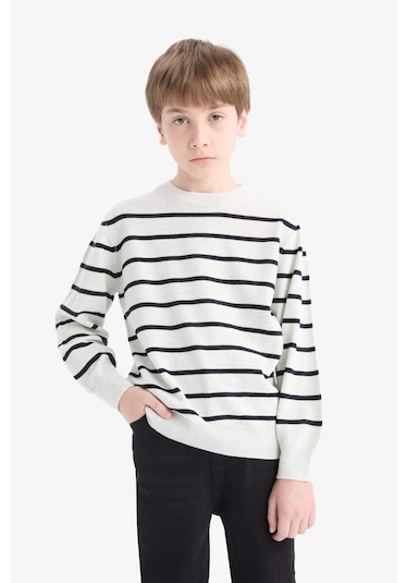 Defacto Erkek Çocuk Bisiklet Yaka Çizgili Triko Kazak F0962a825wner123 Ekru
