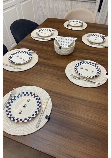 Amerikan Servis Supla 6lı Takım Ve Ekmek Sepeti Tabak Altlığı Sunum Krem