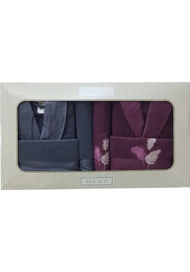 Özdilek Pamuklu 6 Parça Bornoz Seti-golden Palm Antrasit Mürdüm Antrasit - Mürdüm