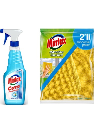 Mintax Cam Temizleyici 1 L + Mintax Mikrofiber Temizlik Bezi 2'li