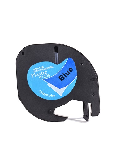 Tenfowee Dymo Lt-100h Uyumlu Manuel Etiket Bandı - 91205 Mavi, 12mm Genişlik, 4m Uzunluk, Plastik Materyal
