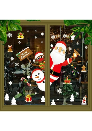 Yılbaşı Elektrostatik Sticker 3 Lü Sarkan Noel Baba Model Renkli 70x50 Cm