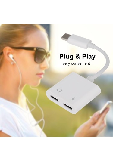 Dofolink Usb-c Çift Port Ses Adaptörü - Hızlı Şarj, Müzik Dinleme, Konuşma Ve Kısa Mesaj Kontrolü - Beyaz Tüm Cep Telefonları İçin Uyumlu