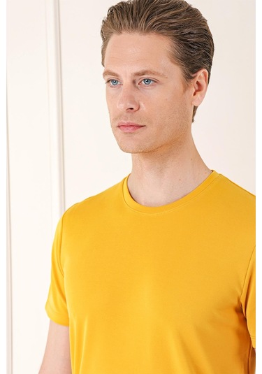 Slim Fit Bisiklet Yaka Pamuklu Safran Tişört Ts 880 Safran
