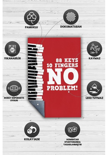 Homshtag 88 Tuş 10 Parmak Kırmızı Halı Piyano Müzik Sever Halı Çok Renkli