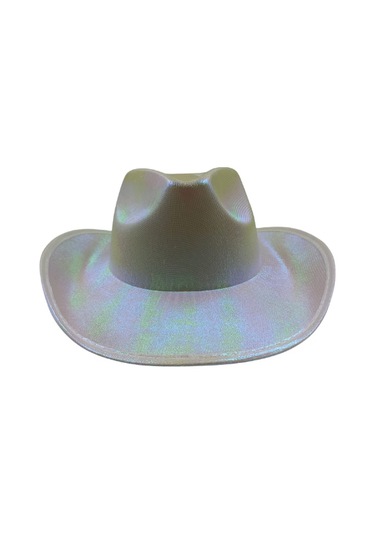 Beyaz Neon Hologramlı Kovboy Şapka 32x39x14 Cm