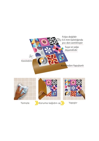 Tink KENDİNDEN YAPIŞKANLI ŞEKER DESENLİ PVC KARO 30X30 CM