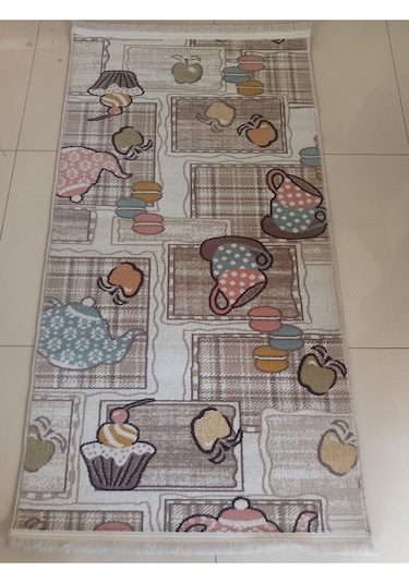 Aslan Home Yatak Odası Takımı Üç Lü Yolluk , Küçük Mutfak Desenli Halı Fincan Desenli Yolluk Halı