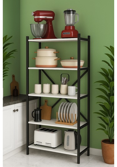 5 Raflı Mutfak Banyo Ofis Organizatorü - Beyaz Beyaz