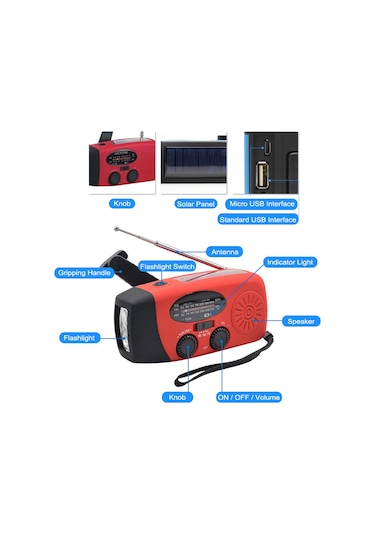 Springsun Kırmızı Solar El Çevirici Radyo - Am/fm/noaa Hava Durumu Radyosu, Fener Ve 600mah Mobil Güç Kaynağı İle Outdoor Acil Durum Cihazı