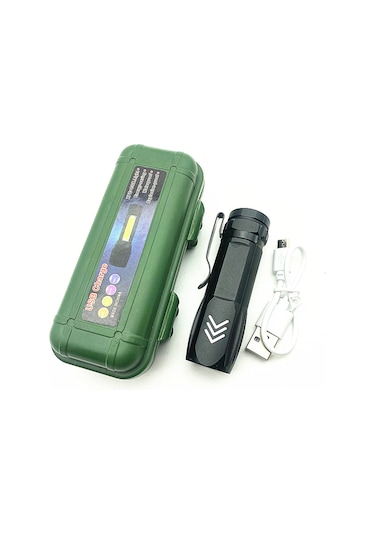 Jeemson Alüminyum Gövde Usb Şarjlı Led El Feneri - 3 Modlu, 400mah, 50m Işık Menzili, Kamp Ve Acil Durum Aydınlatması Siyah Siyah