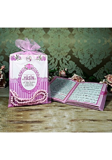 Yasin Kitabı Pembe Tül Kese İçinde Tesbihli Çanta Boy