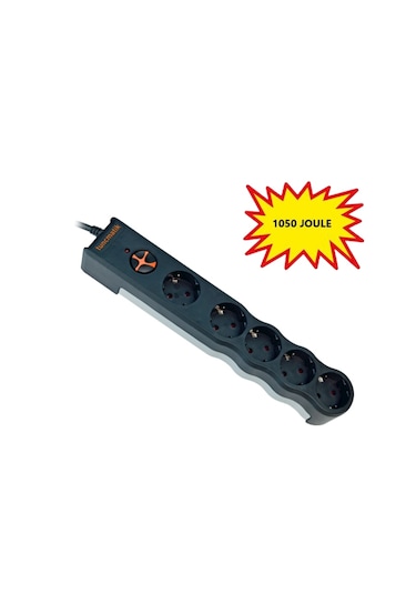 Tunçmatik Beşli Akım Korumalı Priz Anahtarlı, 1.5 Metre Kablolu 1050 Joule Tsk6134, Tsk6136 Siyah 1.5 M