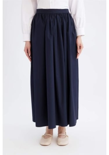 Defacto A Kesim Beli Fermuarlı Basic Düz Poplin Kumaş Maxi Etek E0464AX24AUNV243 Lacivert