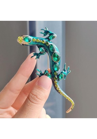 Yeşil Vintage Sürüngen Şekilli Broş Zarif Sahte Kristal Pin Hayvan Şekli Erkek Giysileri Rozeti Moda Aksesuarları Yeşil