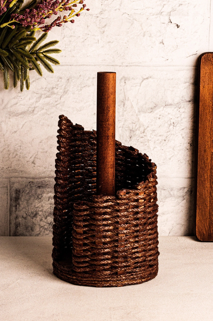 Snippy Haserya - Ahşap Kağıt Havluluk Masaüstü Rulo Kağıt Havluluk Dik Peçetelik Kahverengi