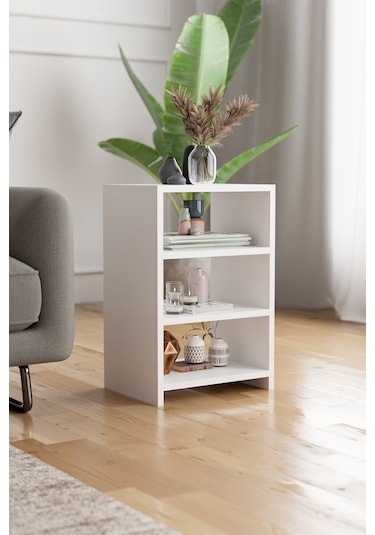 4 Raflı Komodin Yatak Odası Yanı Komodin Bölmeli Komodin Beyaz