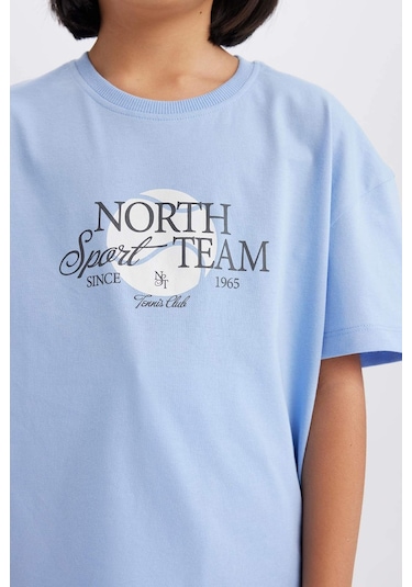 DeFacto Kız Çocuk Relax Fit Bisiklet Yaka Baskılı Kısa Kollu Tişört E0355A825SMBE551 Mavi