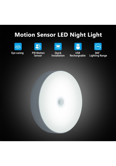 Neevoyu Pır Hareket Sensörlü Led Gece Lambası, 700mah Usb Şarjlı, Yumuşak Işık, Bebek Odası, Odalar İçin Kullanıma Uygun Beyaz Renk Beyaz