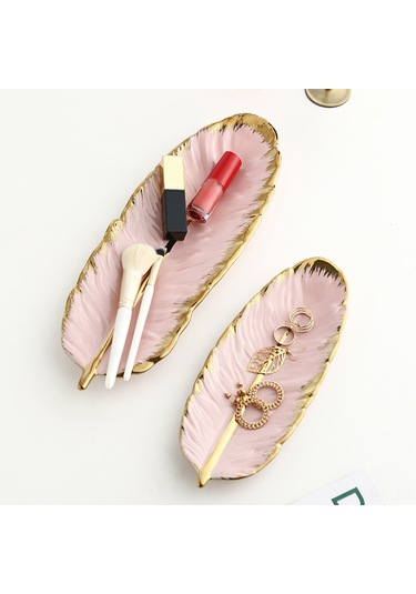 Kangvka Pembe Küçük Seramik Kanat Desenli Gümüş Kenarlı Mutfak & Dekoratif Saklama Tabağı Meyve, Atıştırmalık, Tatlı, Mücevher