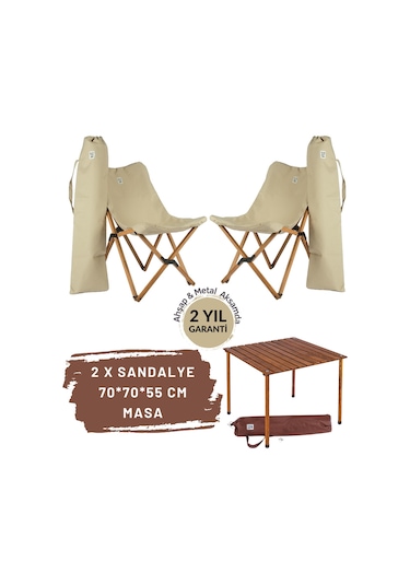 Bag The Joy Ahşap Masa Sandalye Seti Kahverengi - Bej - 70 70 55c Bej