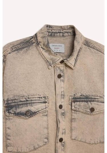 DeFacto Relax Fit Cepli Uzun Kollu Jean Gömlek D0447AX24AUBN105 Kahve