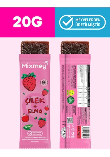 Mixmey Çilek Böğürtlen Karma Meyve Barı 24 Adet | Sağlıklı Atıştırmalıklar Vegan, Glutensiz 20gr X 24 Adet