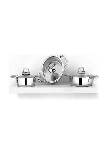 Bonera Omega 6 Parça Çelik Sahan Seti Cam Kapaklı 16-18-20Cm
