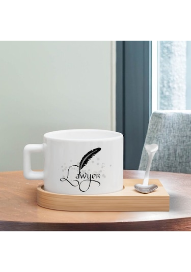 Bk Gift Kişiye Özel İsimli Avukat Tasarımlı-4, Ahşap Altlıklı Seramik Fincan, Meslek Hediyesi, Yeni İş Hediyesi Kobitmeyen137913 Bk Gift