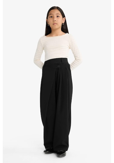 Defacto Kız Çocuk Baggy Fit Geniş Bol Paça Gabardin Pantolon G1622a825aubk59 Siyah