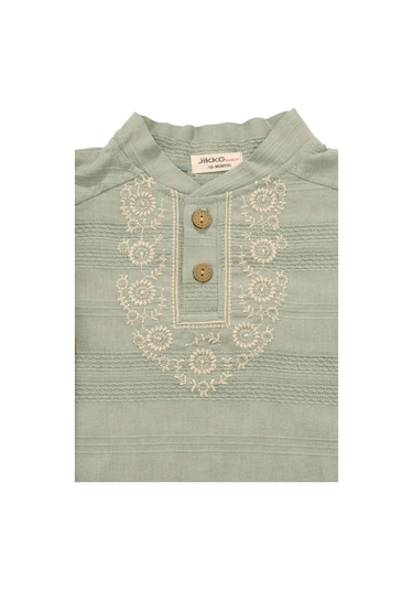 Düğme Detaylı Erkek Bebek Takım Yeşil Bipamuk 001