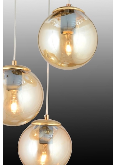 İstanbul Avize Istanbul Avize Sarkıt 3'Lü Gold Sarı Glop Camlı Avize