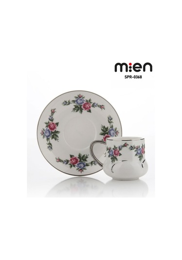 Mien 6 Kişilik Kanaviçe Desen Porselen Türk Kahve Fincan Takımı 80 Ml Beyaz