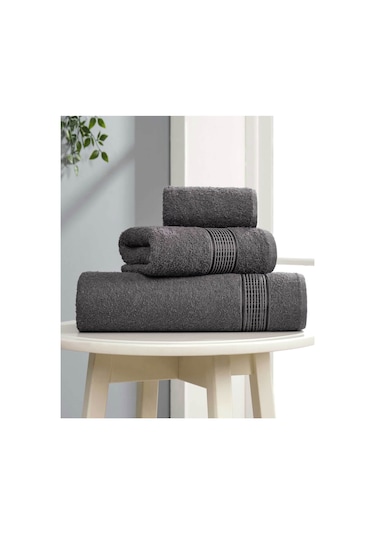 3 Parça Ekonomik Banyo Havlu Seti Pamuklu Ezgi Antrasit