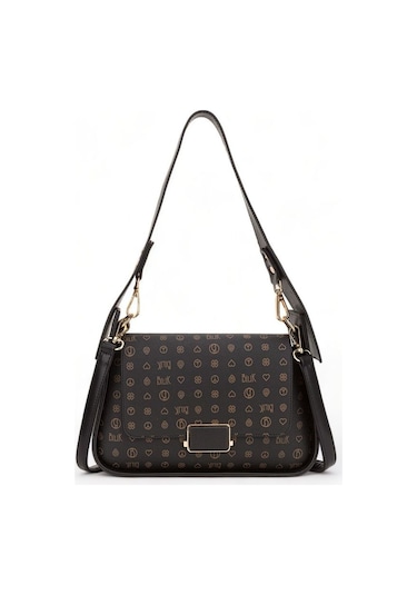 Bilik Deri Monogram Siyah Kadın Omuz Çantası Riv 122-mn 001