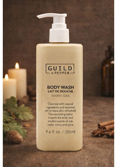 Guild + Pepper Warm Oak 4 Lü Kişisel Bakım Seti Şampuan + Duş Jeli + El Sabunu + Vücut Losyonu 285 ML