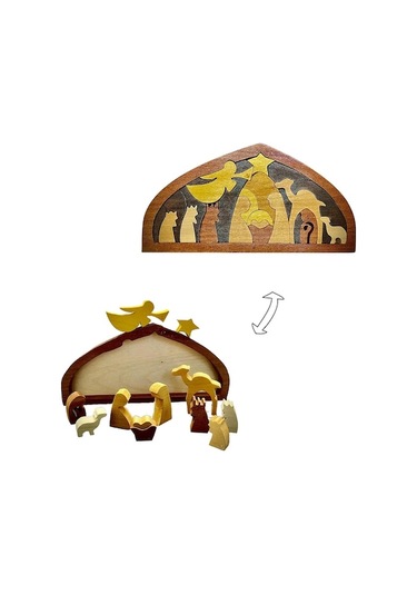 Fortunelane Ahşap İsa Doğuşu Puzzle Dekorasyon, Ev Dekoru Ve Zeka Oyunu, 20x9cm
