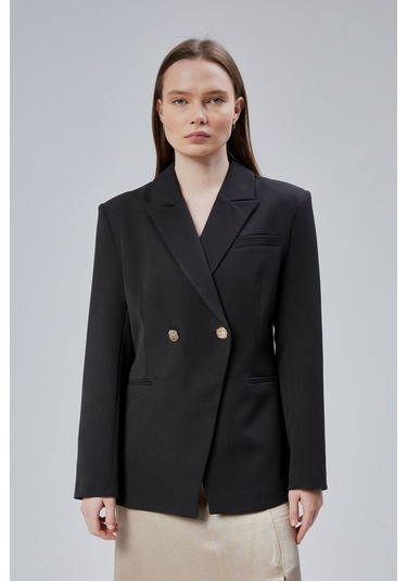 Siyah Regular Fit Yırtmaç Detaylı Blazer Ceket Siyah