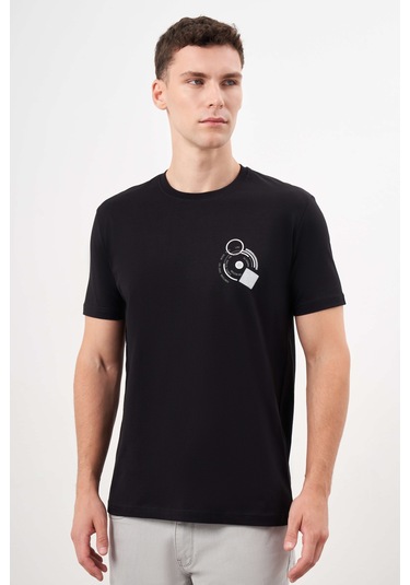 Erkek Siyah Trend Süprem Baskılı Bisiklet Yaka Dynamic Fit T-shirt 24ys018031001 Siyah