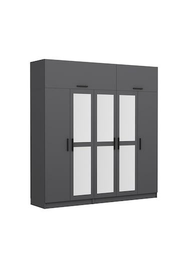 Minar Kale 5 Kapaklı 3 Aynalı 2 Ç Dolap Ve Yüklük Antrasit 255cm