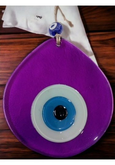 Orta Boy Şeffaf Mor Damla Desen Nazar Boncuklu Duvar Dekoru Cam Duvar Süsü 02-10mm 5yards