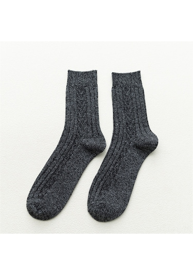 Lemestar Kışın Isınmak İçin Kalın Tabanlı Telli Desenli Unisex Orta Bilekli Ter Ortaklayan Tavşan Yünü Çorap 1 Adet, 5 Renkten Rastgele Siyah