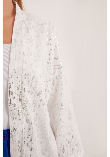 Bigdart Kadın Gümüş Varaklı Örme Kimono 5925 001